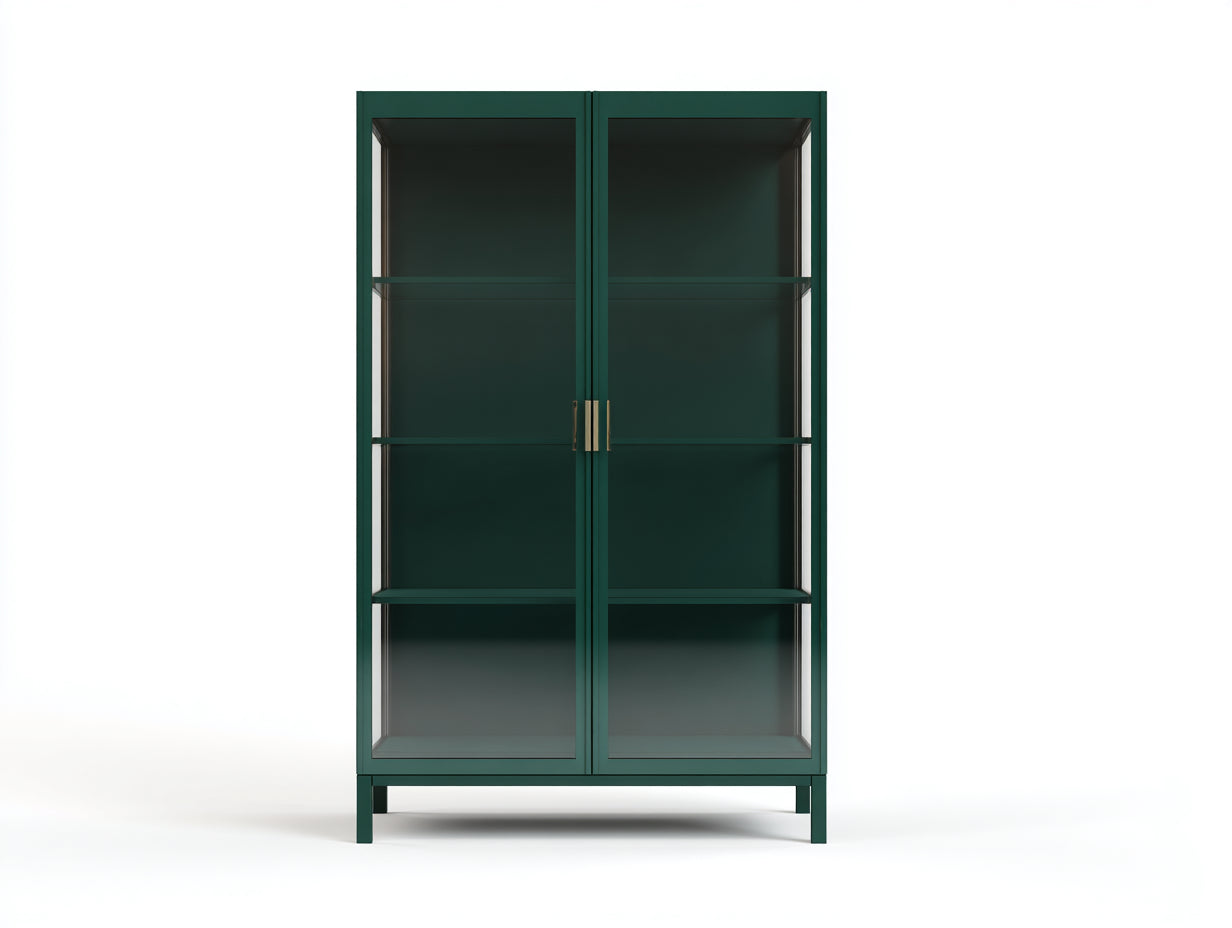 Vitrine aus Metall und Glas 88×40×182 cm Dunkelgrün/Gold für Wohnzimmer - 2 Glastüren