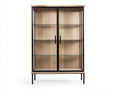Vitrine 100 × 40 × 190 cm aus Holzwerkstoff Metall und Glas – Eiche hell/Schwarz – 2 Türen mit 3 Glasböden