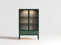 Vitrine aus Metall und Strukturglas 86×42×178 cm Dunkelgrün/Grau für Wohnzimmer - 2 Glastüren mit 2 Schubladen