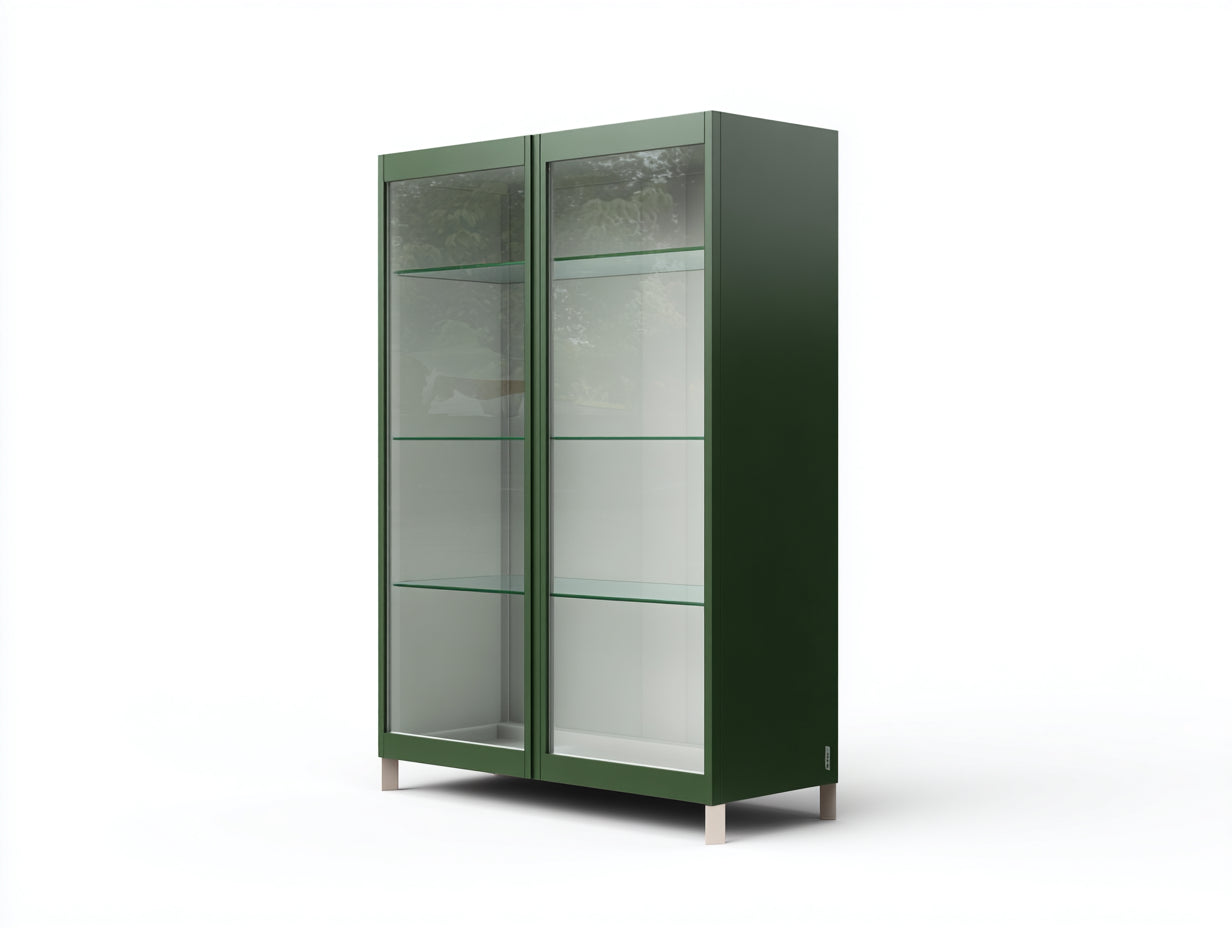 Vitrine aus Metall und Glas 88×40×182 cm Dunkelgrün/Gold für Wohnzimmer - 2 Glastüren
