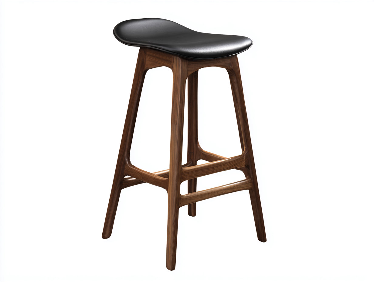 Barhocker aus Holz und Kunstleder 44×39×72 cm - Dunkelbraun/Schwarz - mit Sattelsitz und Fußstreben für Hausbar