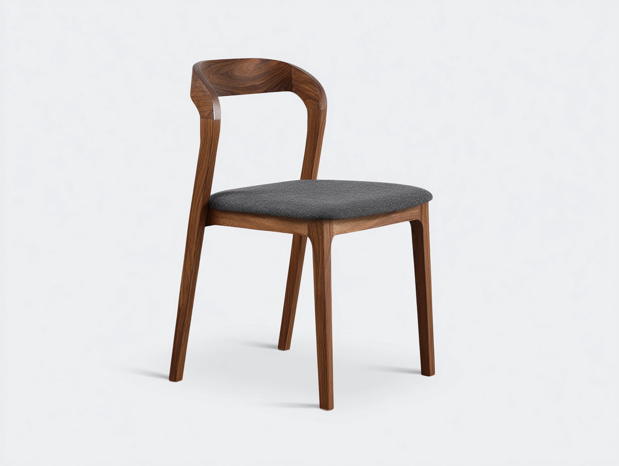 Esszimmerstuhl aus Walnussholz und Stoff 48×53×78 cm Walnussbraun/Grau für Esszimmer - mit geformter Rückenlehne