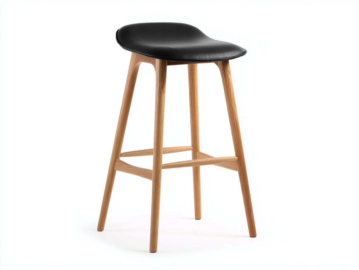 Barhocker aus Holz mit Kunstledersitz 46×44×78 cm - Schwarz/Eichefarben - skandinavische Fußablage
