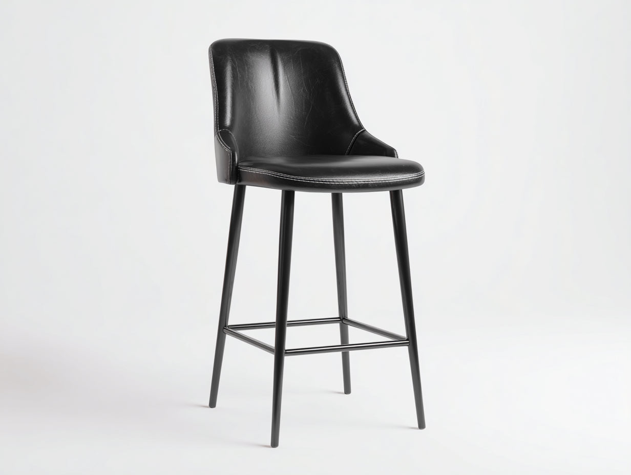 Barhocker aus Kunstleder und Metall 47×50×96 cm - Schwarz - mit Rückenlehne und Fußstütze für Hausbar