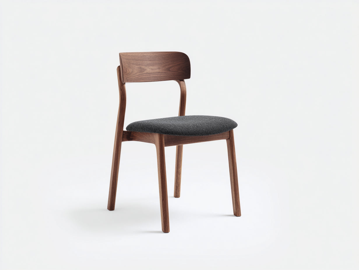 Esszimmerstuhl aus Walnussholz und Stoff 48×52×81 cm Walnussbraun/Grau für Esszimmer - offene Rückenlehne