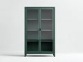 Vitrine aus Metall und Rauchglas 88×39×185 cm - Tannengrün/Rauchgrau - hohe Doppeltür mit vier Ebenen