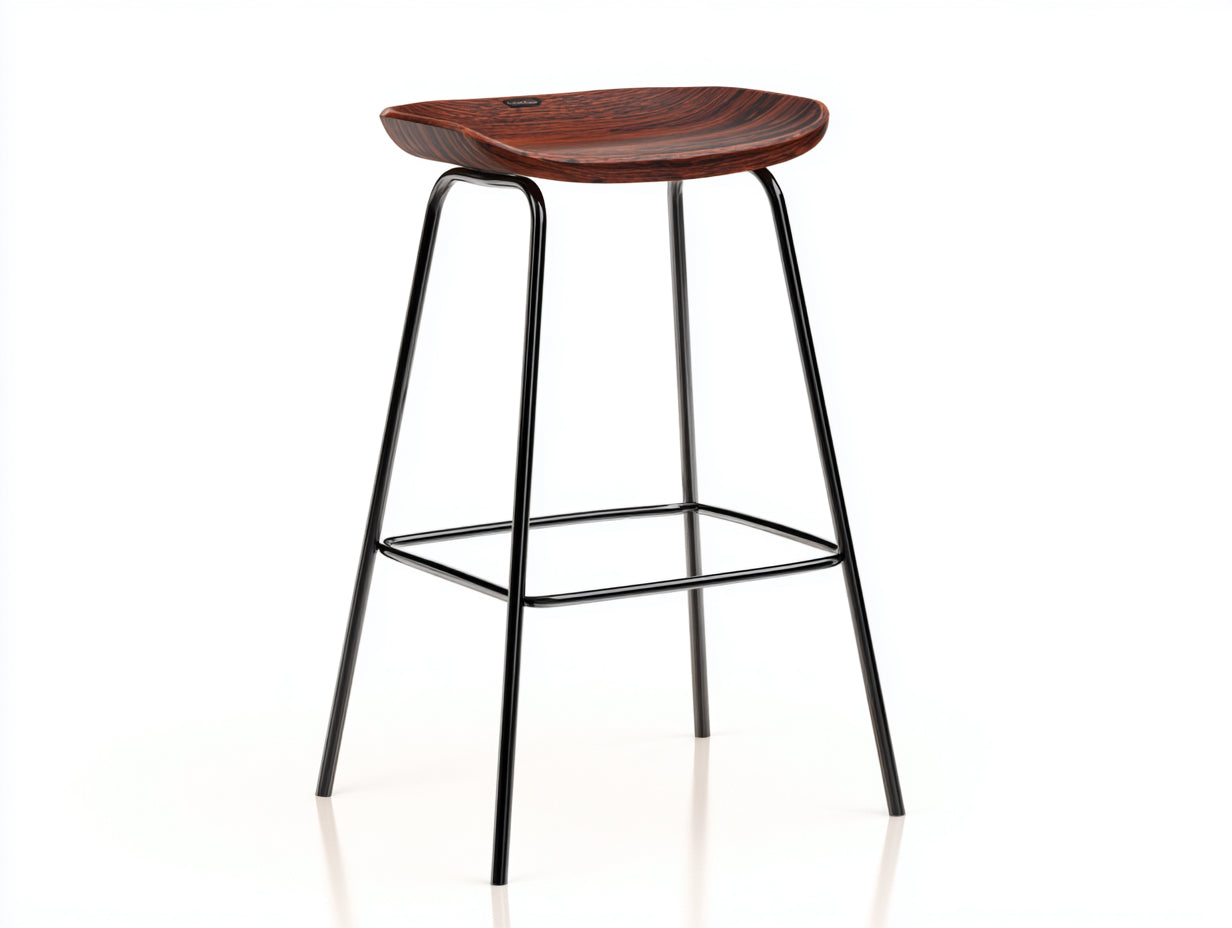 Barhocker Holzsitz 41×39×76 cm – Dunkelbraun/Schwarz – mit Fußreling für Hausbar