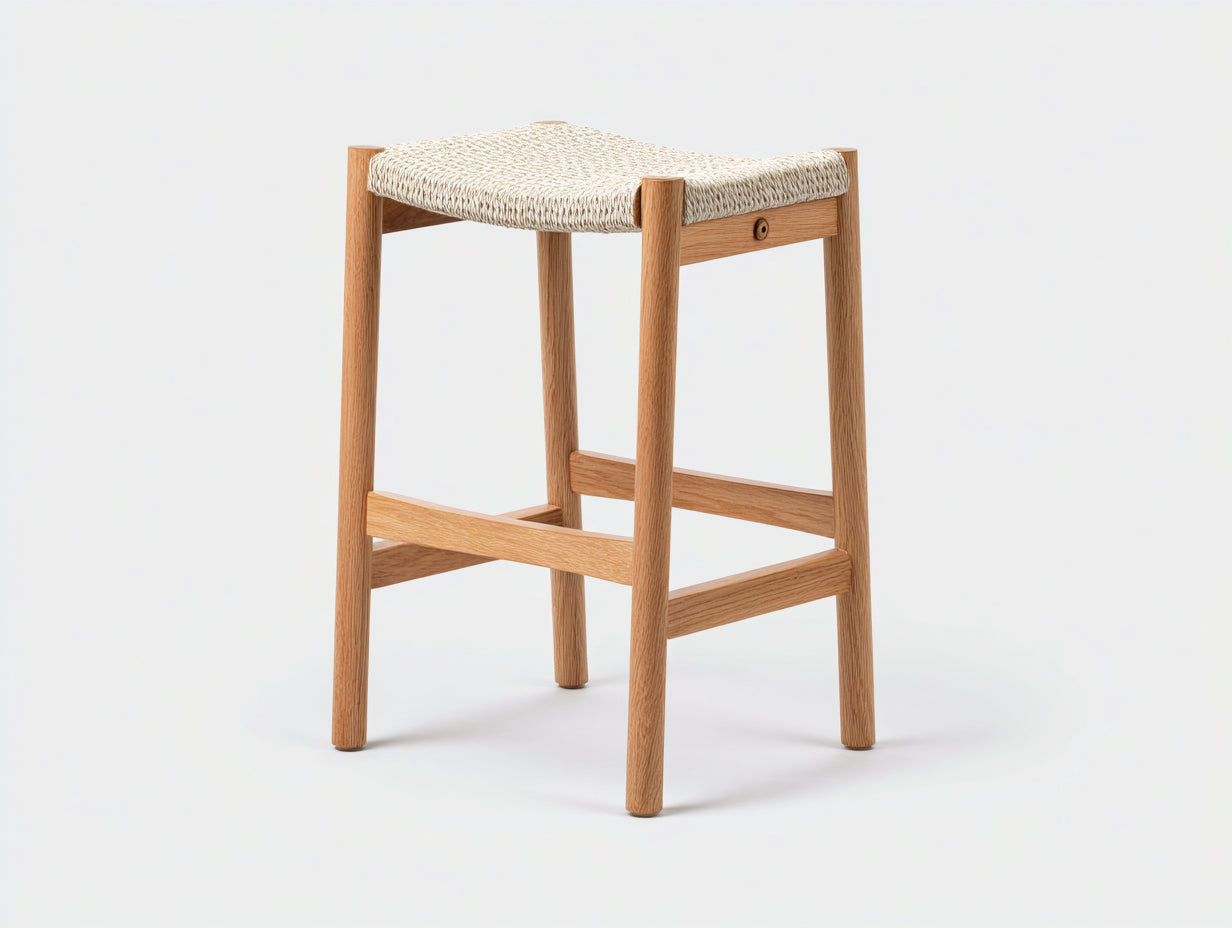 Barhocker aus Holz 41×39×75 cm - Natur/Creme - geflochtener Sitz mit geradem Vierbeingestell für Hausbar