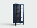 Vitrine Metall Glas 85×40×180 cm - Dunkelblau/Schwarz - 2 Glastüren für Wohnzimmer