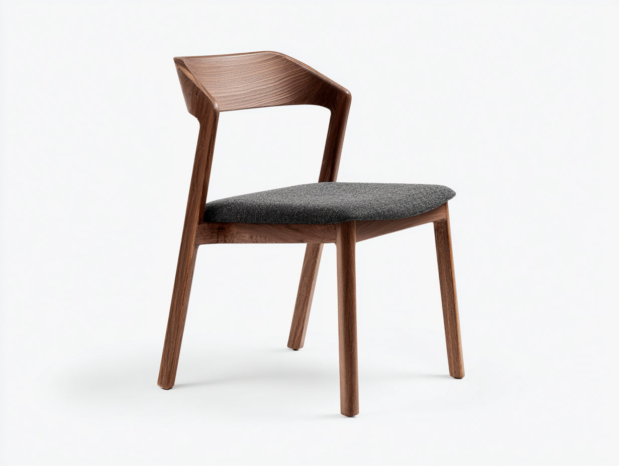 Esszimmerstuhl aus Walnussholz und Stoff 50×54×79 cm Walnussbraun/Grau für Esszimmer - mit gepolsterter Sitzfläche