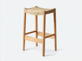 Barhocker aus Holz 42×40×76 cm - Natur/Beige - handgeflochtene Sitzfläche mit Fußstreben für Hausbar