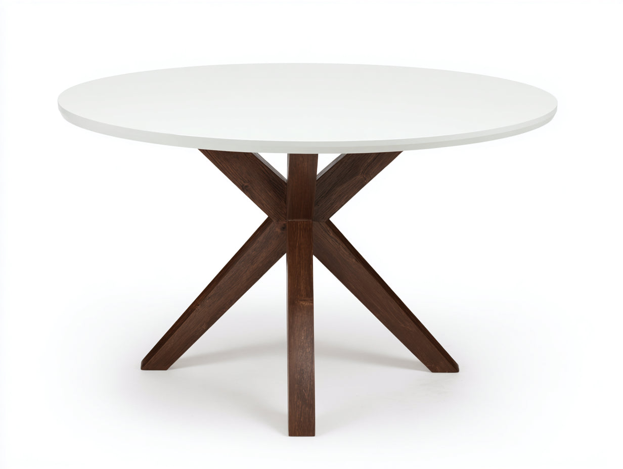 Esstisch aus Holz 120×120×75 cm Weiß/Dunkelbraun für Esszimmer - runde Platte mit Sternfuß