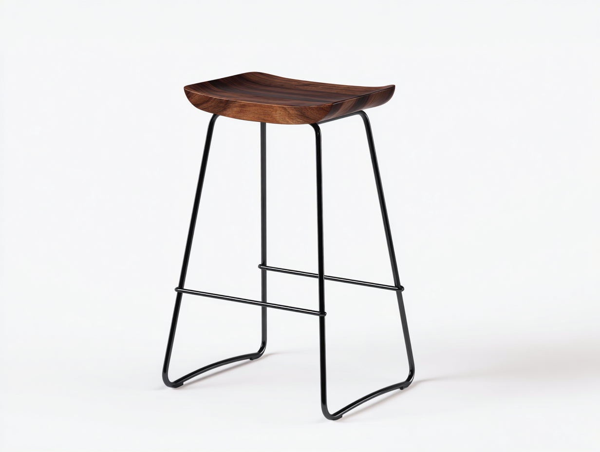 Barhocker Holzsitz 42×38×75 cm – Nussbaum/Schwarz – mit Metallgestell für Hausbar