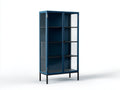 Vitrine 80 × 38 × 180 cm aus Stahl und Glas – Dunkelblau/Schwarz – 2 Türen und 3 Einlegeböden