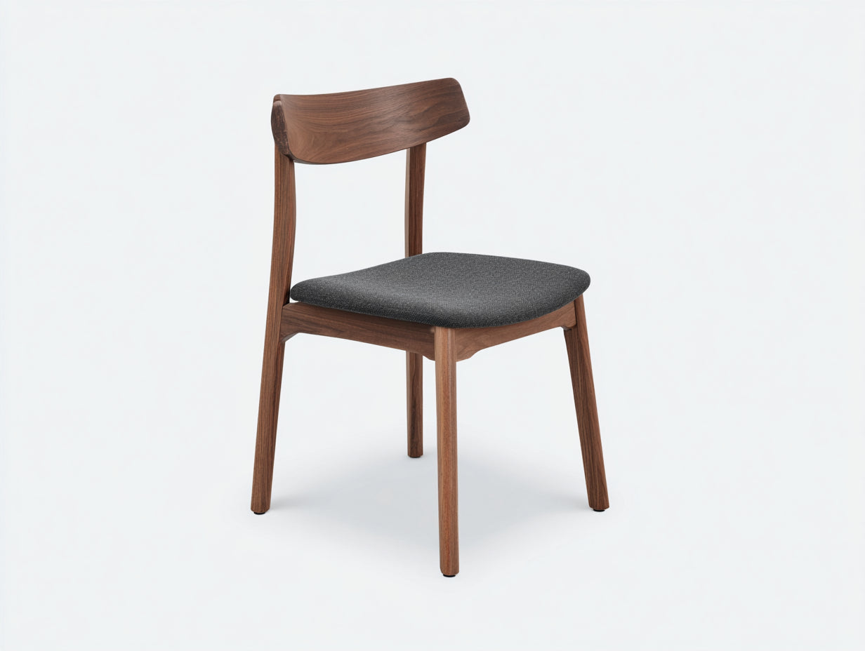 Esszimmerstuhl aus Walnussholz und Stoff 49×53×82 cm Walnussbraun/Grau für Esszimmer - breite Holzlehne