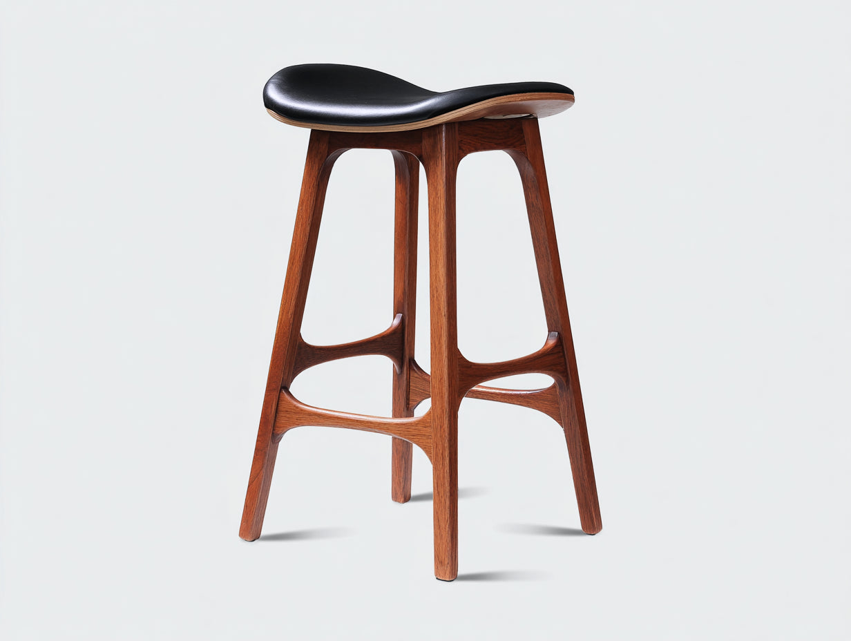 Barhocker aus Holz 47×42×79 cm - Schwarz/Rotbraun - Sattelsitz mit gebogener Fußstütze
