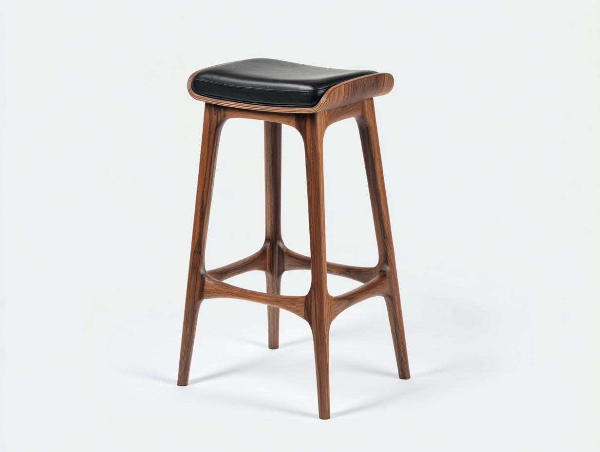Barhocker aus Holz mit Polstersitz 45×43×77 cm - Schwarz/Walnussbraun - gebogener Rahmen mit Fußablage