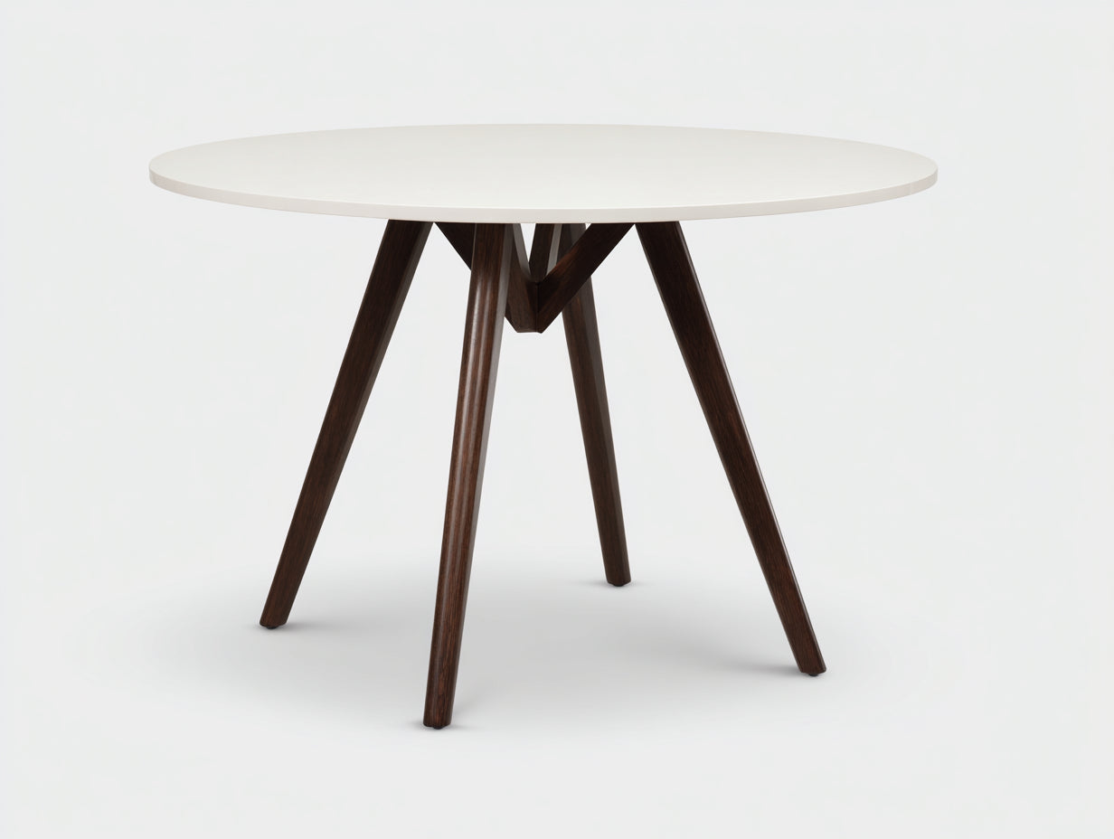 Esstisch aus Holz 110×110×75 cm Weiß/Dunkelbraun für Esszimmer - runde Platte mit Strebenfuß