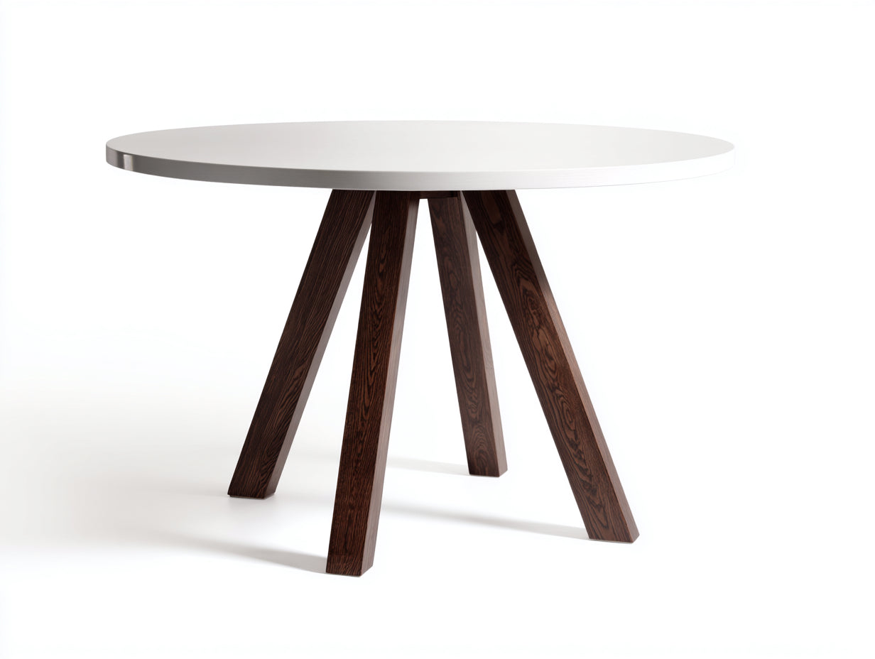 Esstisch aus Holz 120×120×75 cm Weiß/Dunkelbraun für Esszimmer - runde Platte mit Schrägbeinen