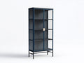 Vitrine Metall Glas 90×40×182 cm - Dunkelblau/Schwarz - 2 Glastüren mit Standgestell