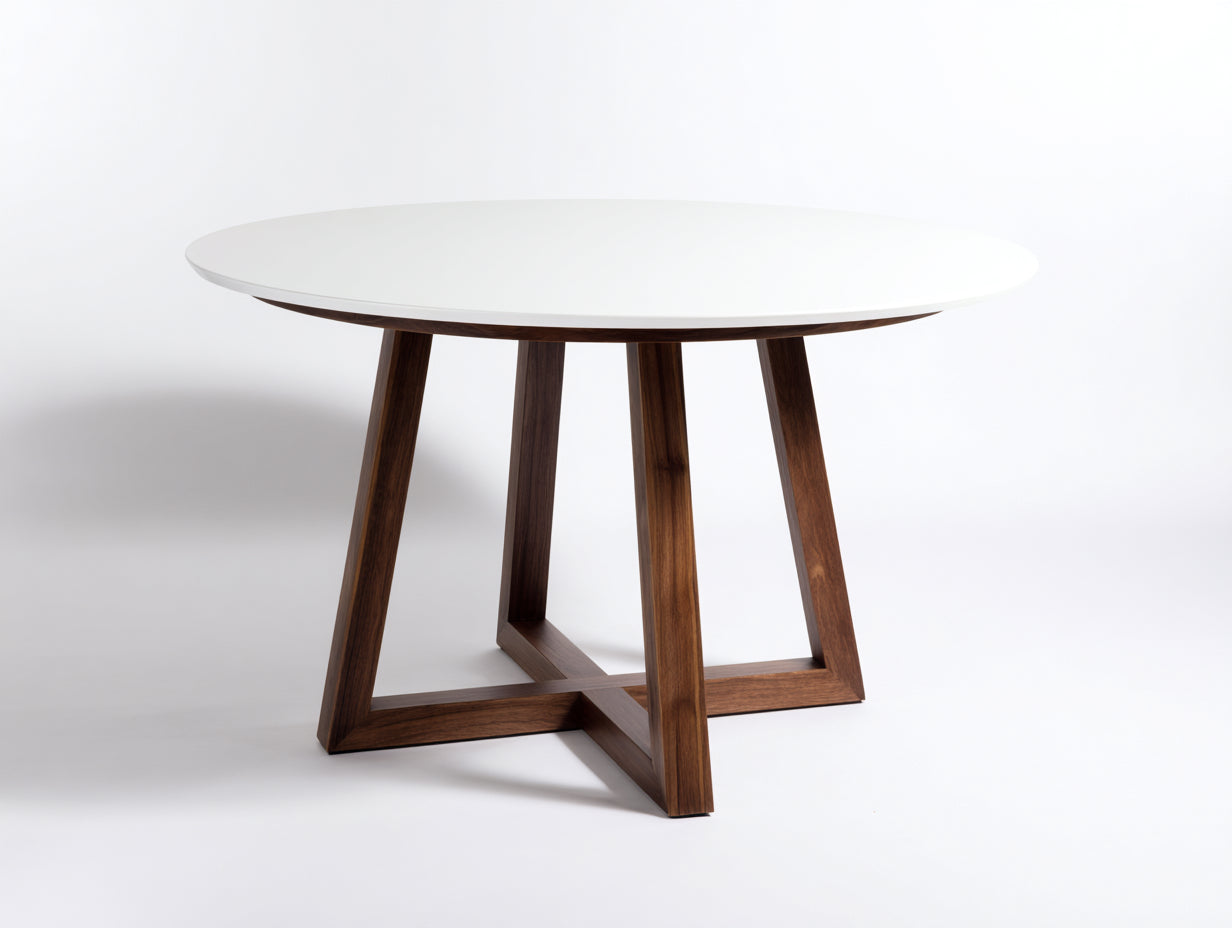 Esstisch aus Holz-Ø120×75 cm-Weiß/Dunkelbraun-runde Platte mit Kreuzrahmengestell