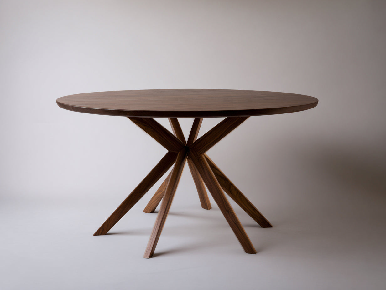 Esstisch aus Holz-Holz-160×160×76 cm-Walnussbraun-rund mit radialem Kreuzgestell fürs Esszimmer