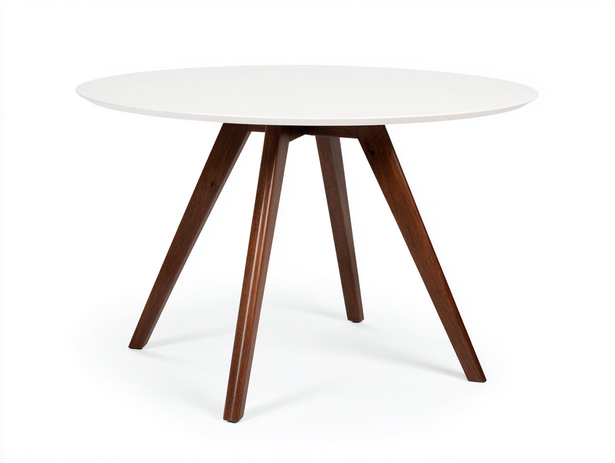 Esstisch aus Holz 120×120×75 cm Weiß/Dunkelbraun für Esszimmer - runde Form mit Schrägbeinen